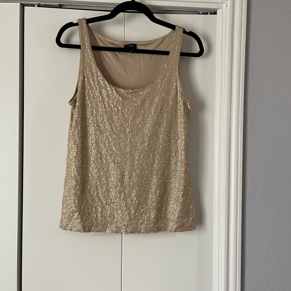 Talbots Sequin Tank Top Sleeveless Shimmer Party Top‎ Beige Size M